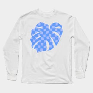 Checker Board Monstera Leaf - blue and periwinkle Long Sleeve T-Shirt